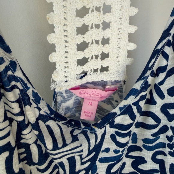 Lilly Pulitzer Blue White Crochet Back Tassel Top Tank Medium - Picture 2 of 5